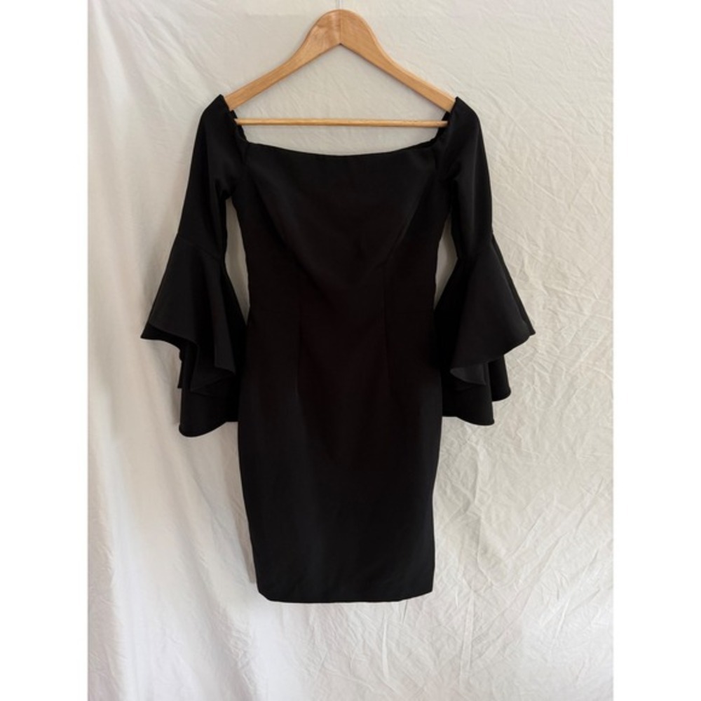 Milly Sheath Dress Womens Black Off Shoulder Tiered Bell Sleeve Size 4